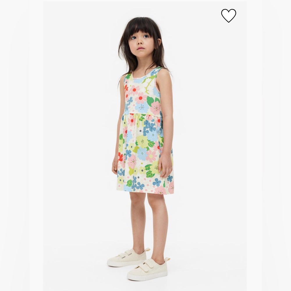 H&M Natural white/floral Patterned Cotton Dress